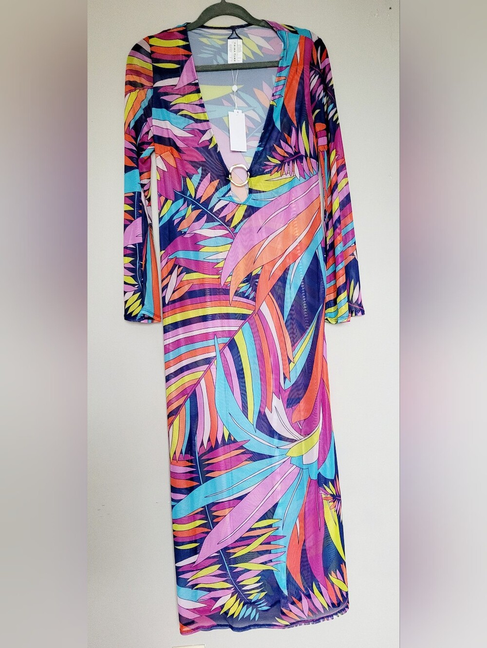 Trina Turk Maxi Sheer V-Neck Beach Dress in Multicolor NEW W TAG $178 Small - Picture 3 of 16